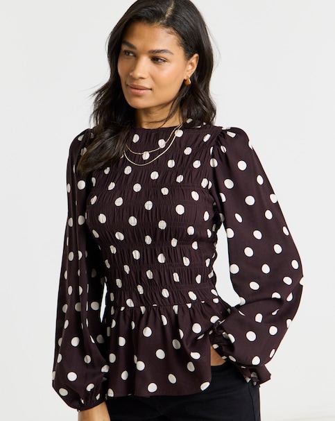 Shirred Long Sleeve Top