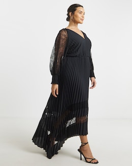 Joanna Hope Pleated Dress With Lace Detail