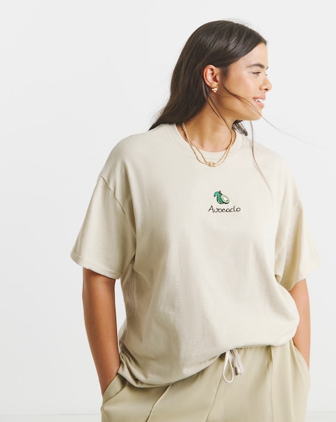 Sand Avocado Embroidery T-Shirt