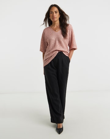 Textured Sequin V-Neck Short Sleeve Top