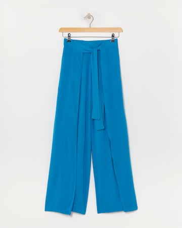 Turquoise Crinkle Wide Leg Wrap Trousers