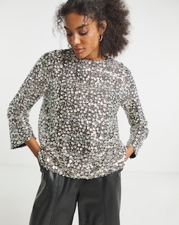 Joanna Hope Long Sleeve Beaded Top