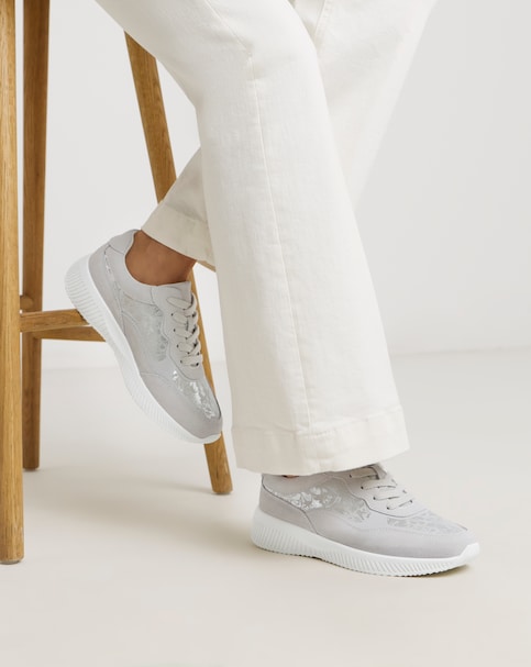Heavenly Soles Rosetta Lace Up Patterned Leather Trainer - Extra Wide Fit (EEE)