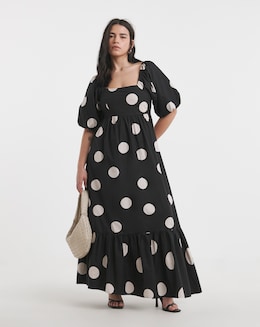 Simply Be Mono Spot Print Printed Cotton Poplin Maxi Dress