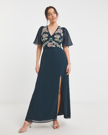 Maya Deluxe Chiffon Floral Embellished V-neck Maxi