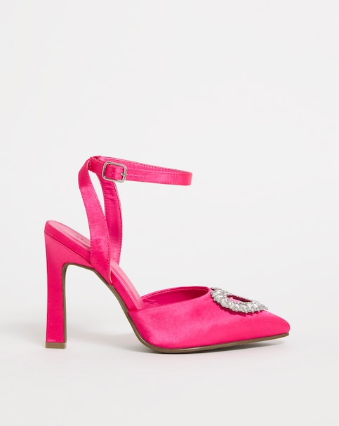 Amelia Heart Trim Heeled Court Shoes - Wide Fit (E)