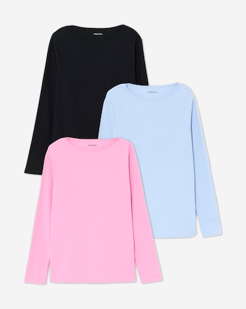 Simply Be Black, Blue & Pink 3 Pack Long Sleeve Rib Tops