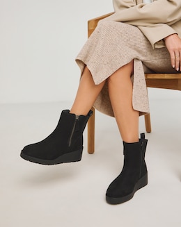 Rene Zip Detail Wedge Ankle Boots - Wide Fit (E)