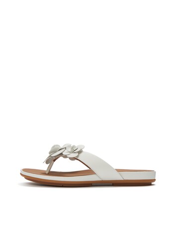 FitFlop White Gracie Flower Leather Flip-Flops - Standard Fit (D)