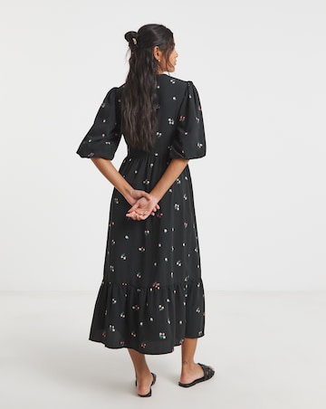 Simply Be Simply Be Ditsy Print Puff Sleeve Woven Wrap Midi Dress