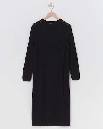 Black Knitted Ladder Midi Dress