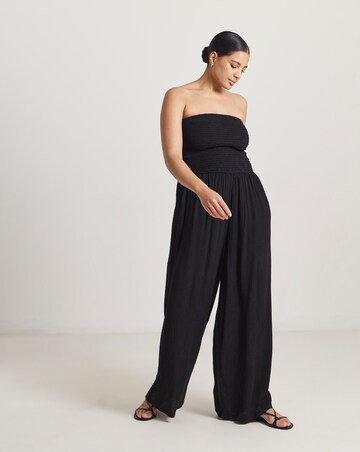 Beach To Beach Shirred Bandeau Beach Jumpsuit