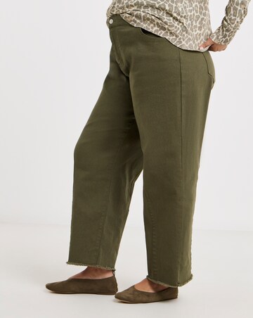 Olive Comfort Stretch Dart Detail Barrel Leg Jeans