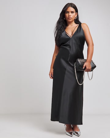 Black Criss Cross Satin Slip Dress