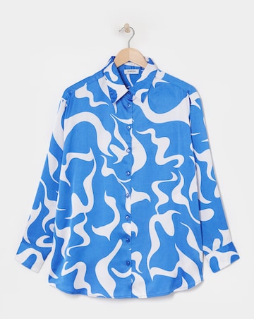 Simply Be Blue Swirl Print Relaxed Satin Long Sleeve Shirt
