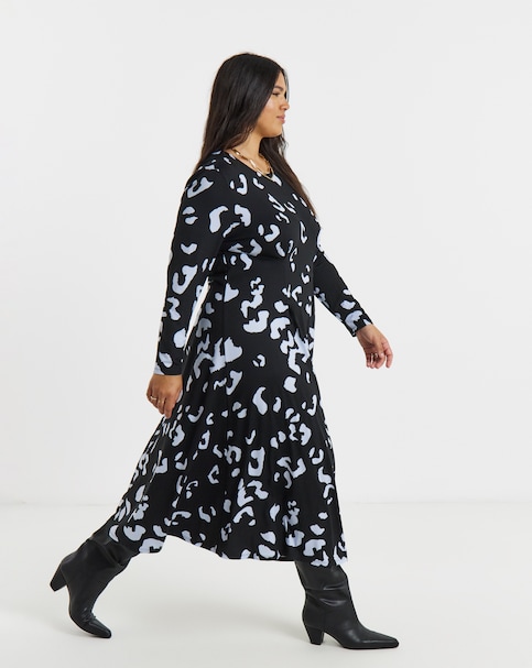 Animal Print Jersey Cinched Detail Midi Dress