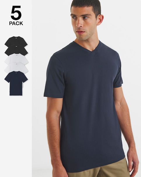 5 Pack V Neck T-Shirts - Long Length
