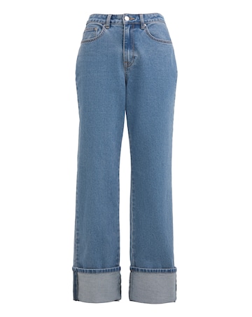 Bright Blue Turn Up Hem Straight Leg Jean