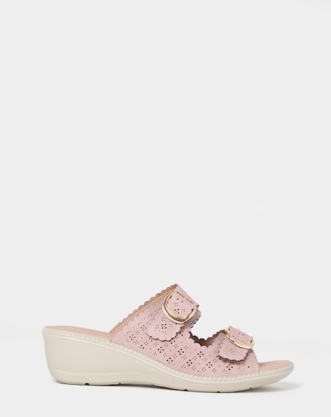 Cushion Walk Pink Buckle Mule Sandals - Wide Fit (E)