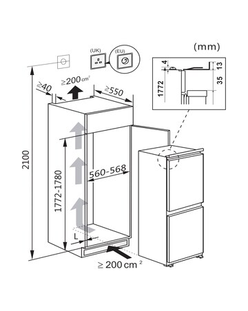 Hisense RIB291F4AWE 177cm High 50/50 Integrated Frost Free Fridge Freezer White