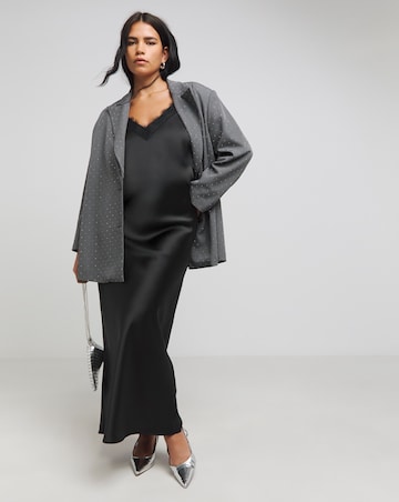 Grey Diamante Single Breasted Hotfix Blazer