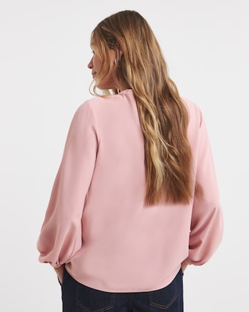 Button Detail Volume Sleeve Blouse