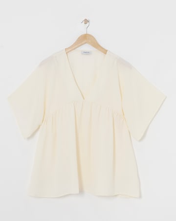 Cream V Neck Short Sleeve Smock Top