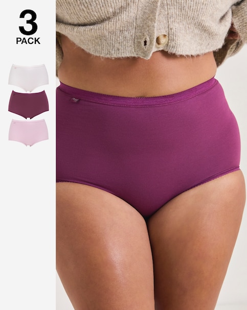 Sloggi (3 Pack) Basic Maxi Knicker, Pale Pink/Mid Pink/Plum