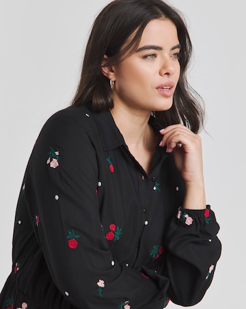 Black Embroidered Shirt Dress