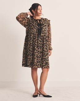 Leopard Bow Georgette Skater Dress