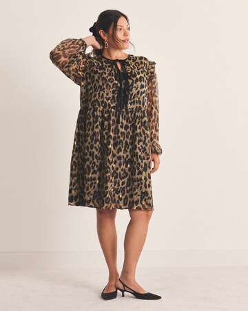 Leopard Bow Georgette Skater Dress