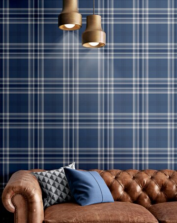 Catherine Lansfield Navy Kelso Check Wallpaper