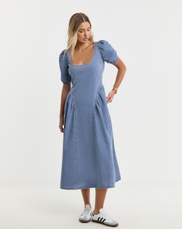Simply Be Mid Blue Denim Puff Sleeve Dress