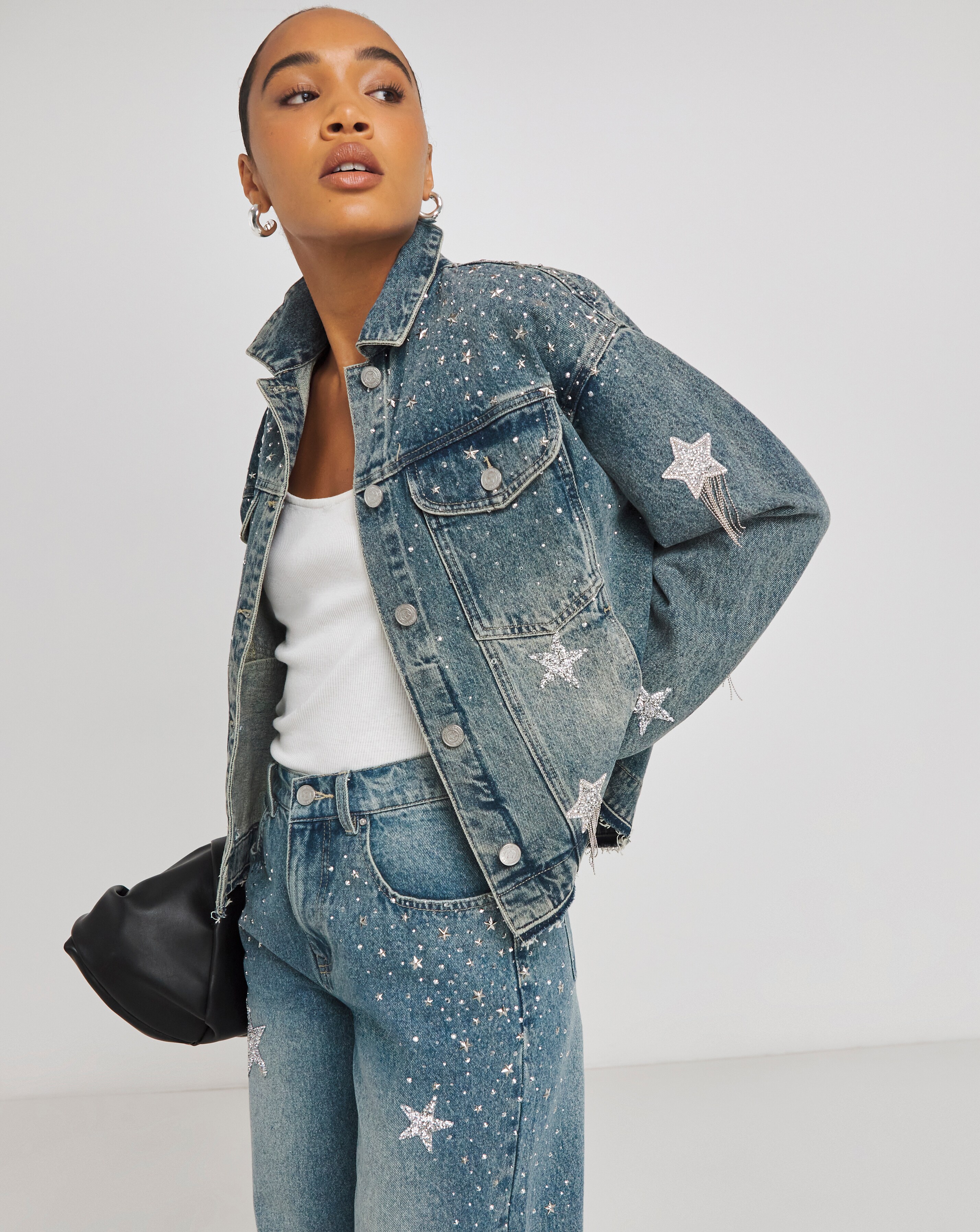 Simply Be X Twisted Wunder Mid Wash Star Embellished Boyfriend