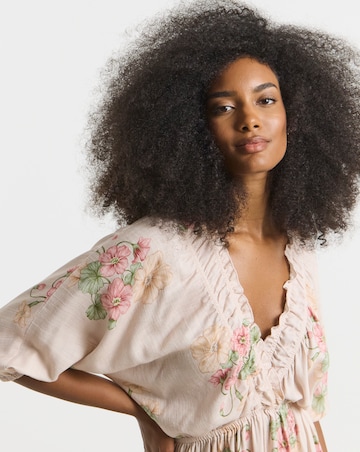 Simply Be Pink Floral Printed Linen Blend Midi Dress