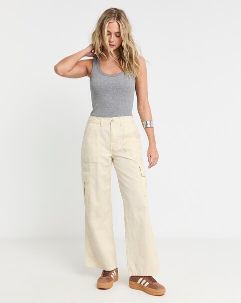 Ecru Cargo Utility Wide Leg Trousers
