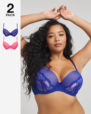 2 Pack Padded Boost Lace Plunge Bras B-F