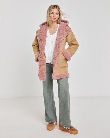Tan Longline Contrast Shearling Aviator