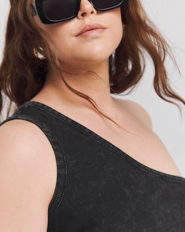 Black One Shoulder Rib Top
