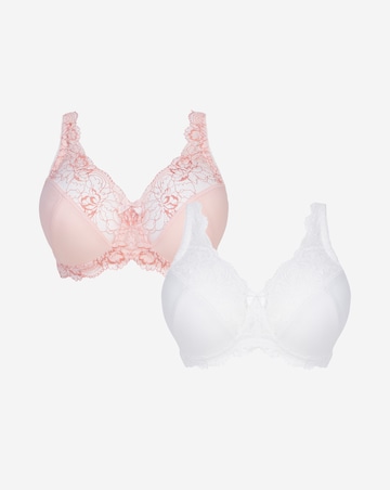 Pretty Secrets (2 Pack) Ella Lace Non Wired Full Cup Bras (B-H) Blush/White