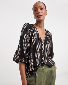 Collarless Button Through Blouse