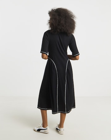 Black Contrast Seam Waist Detail Midi Dress