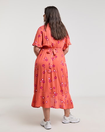 Simply Be Orange Floral Print Crinkle Wrap Midi Dress