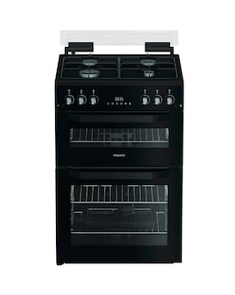 Hotpoint HTG6GDCB1 60cm Gas Twin Cooker with Glass Lid - Black