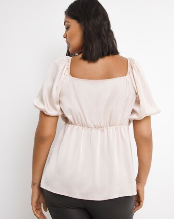 Blush Pink Puff Sleeve Milkmaid Satin Blouse