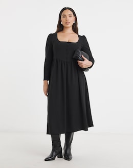 Black Historic Detail Crepe Midi Dress
