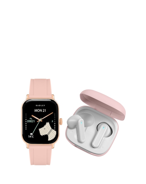 Radley Series 56 Cobweb Silicone Strap Smart Watch and Wireless Earbuds Bundle
