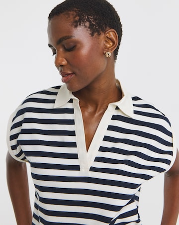 Navy Stripe Short Sleeve Rugby Polo Top