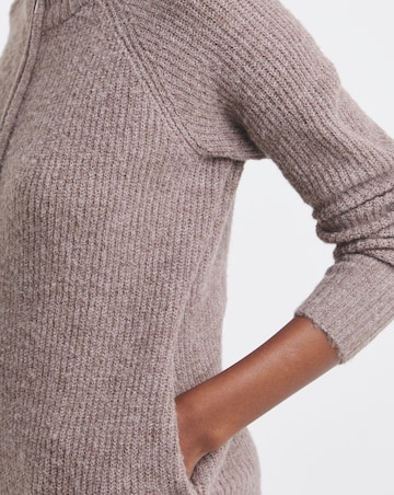 Mocha Zip Through Pocket Cardigan