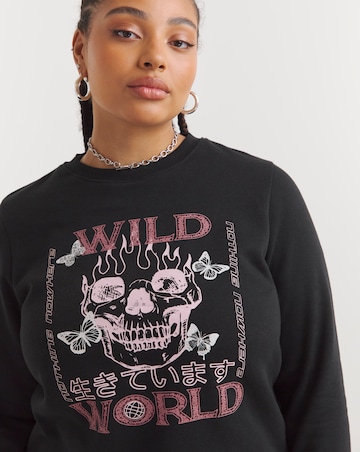 Black Wild World Slogan Sweatshirt